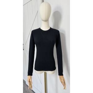 CHANEL Women Size 36 Black Cashmere Blend Knit Sweater Black Logo Laser Cut